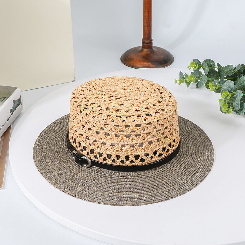Bowler Hat Straw Hat with Black Leather Band