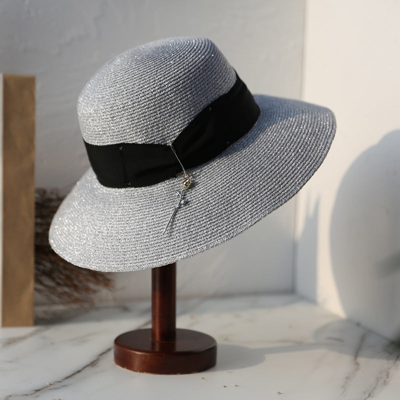 Straw Top Hat with Rose Pendant