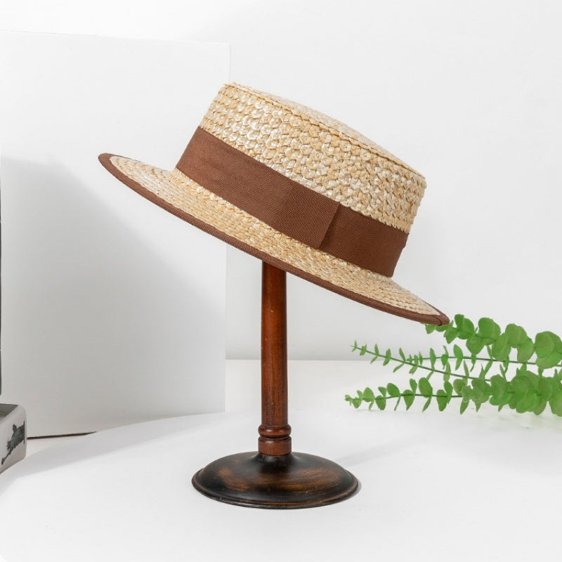 Straw Sun Hat with Brown Webbing