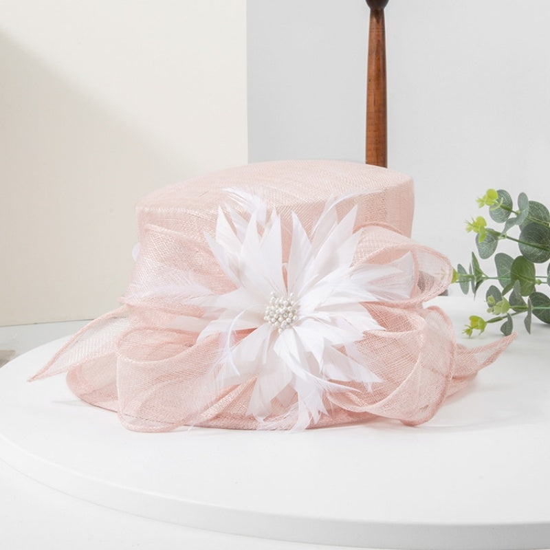 Top Hat with Feather Flower and Bow Decorations
