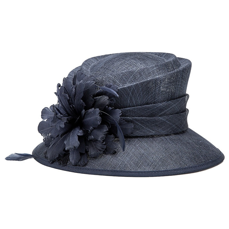 Linen Yarn Top Hat with Floral Decoration