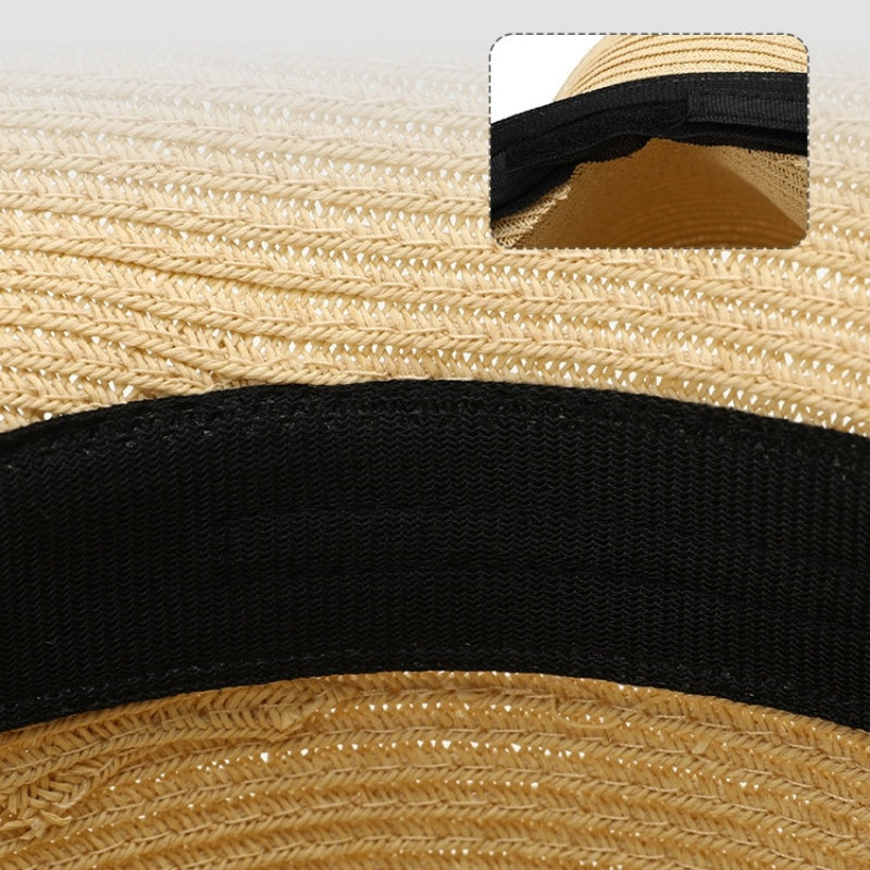 Rolled-up Straw Hat with Bow Decoration