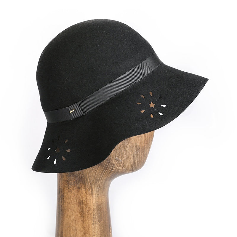 Felt Wide Brim Top Hat with Hollowed-out and Webbing