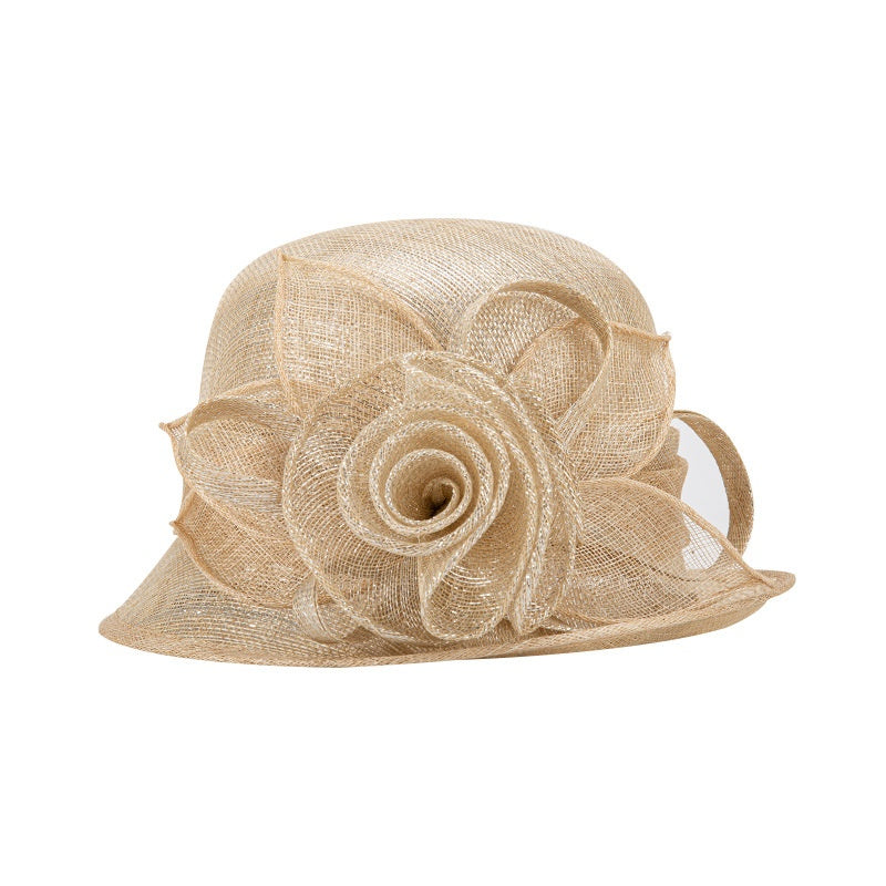 Top Hat Rolled Edge with Handmade Linen Yarn Flowers