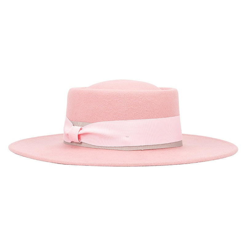 Felt Wide Brim Top Hats with Bow Webbing