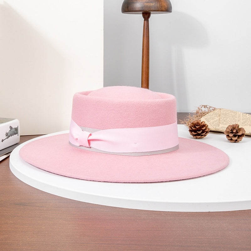 Felt Wide Brim Top Hats with Bow Webbing