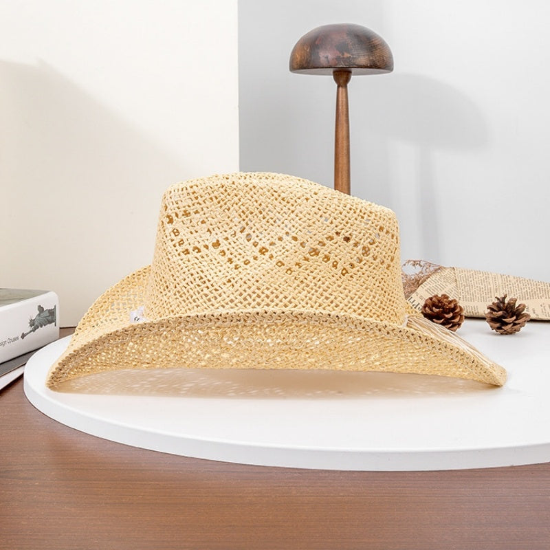 Straw Cowboy Hat Sun Hat with String of Beads
