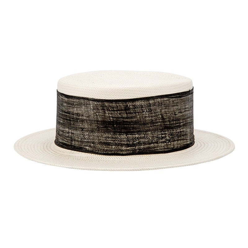 Sun Hat Bowler Hat with Black Linen Yarn Webbing