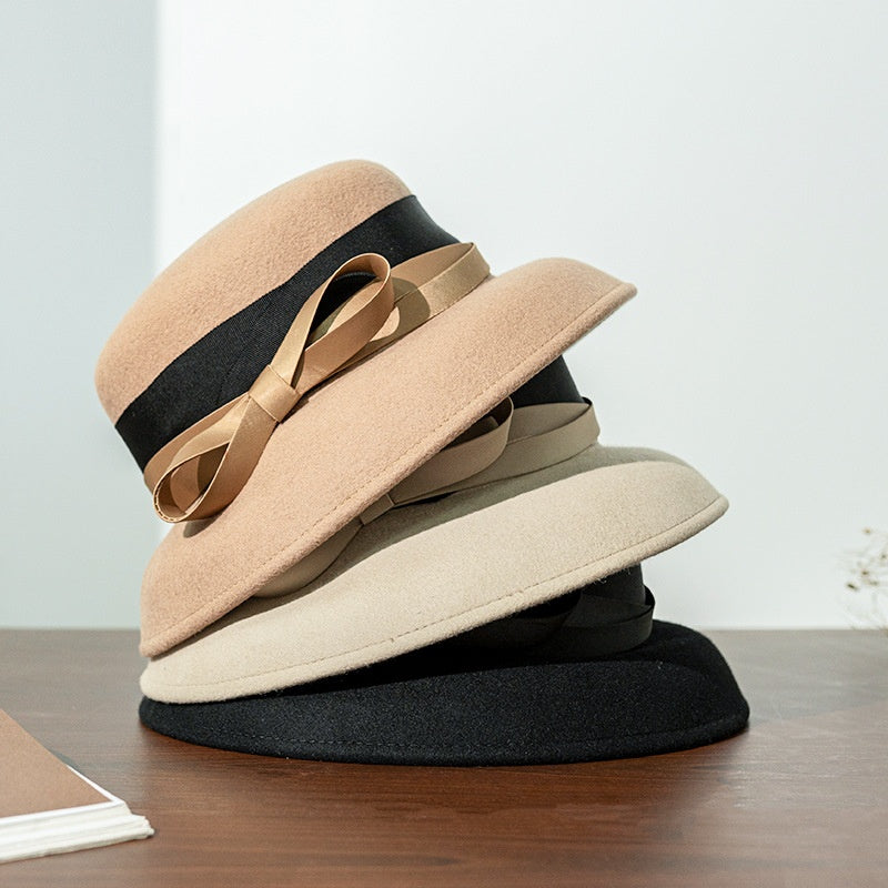Felt Dome Top Hat with Bow Ribbon