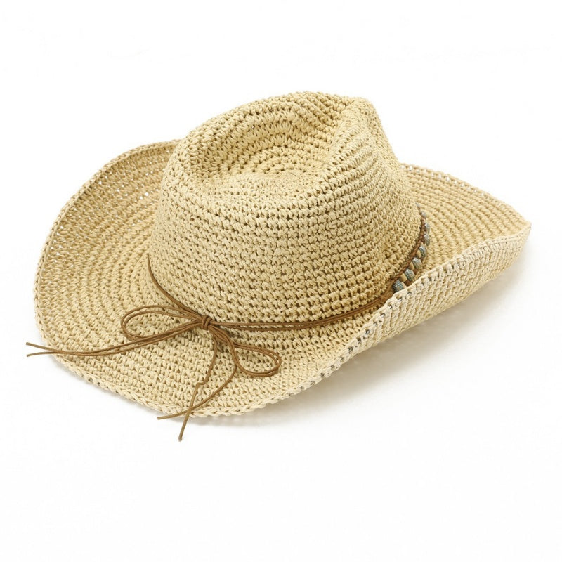 Straw Cowboy Hat with Beaded Decoration
