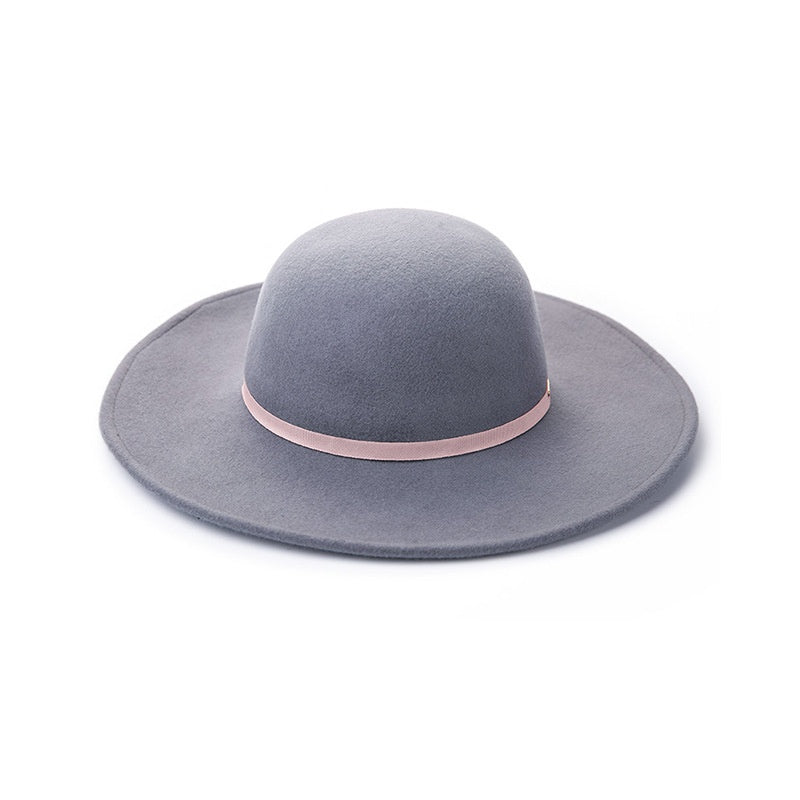 Light Grey Felt Wide Brim Top Hat with Webbing