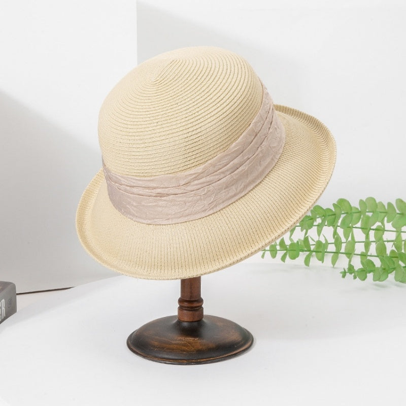 Rolled Edge Sun Hat with Linen Yarn Webbing and Crystal