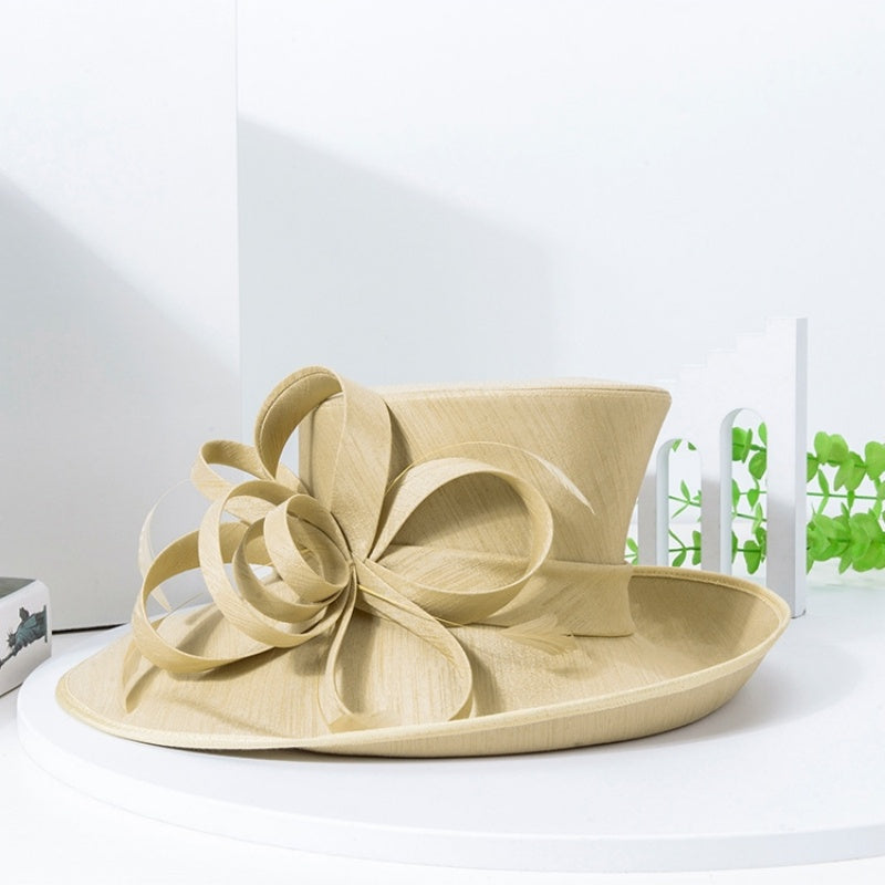 Top Hat Straw Hat with Floral Decoration