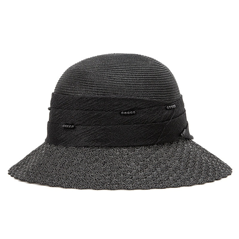 Black Sun Hat Straw Hat with Beads