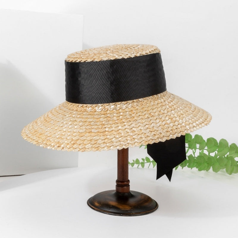 Straw Sun Hat with Black Long Webbing