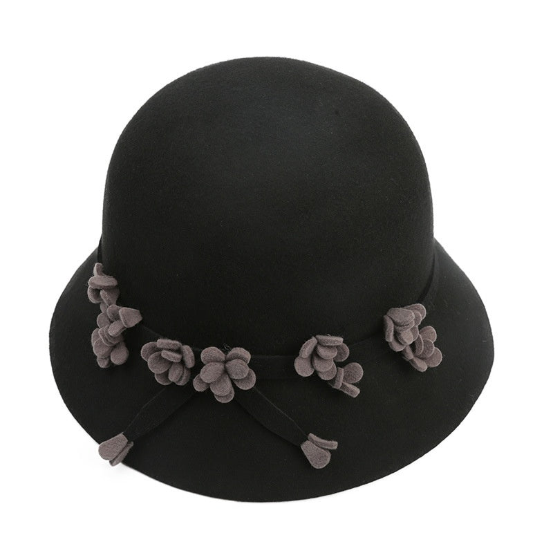 Felt Top Hat with Handmade Wool Floral