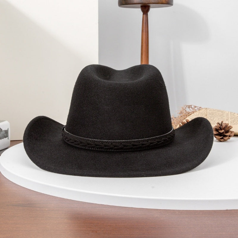 Felt Cowboy Hat with Interwoven Leather Webbing
