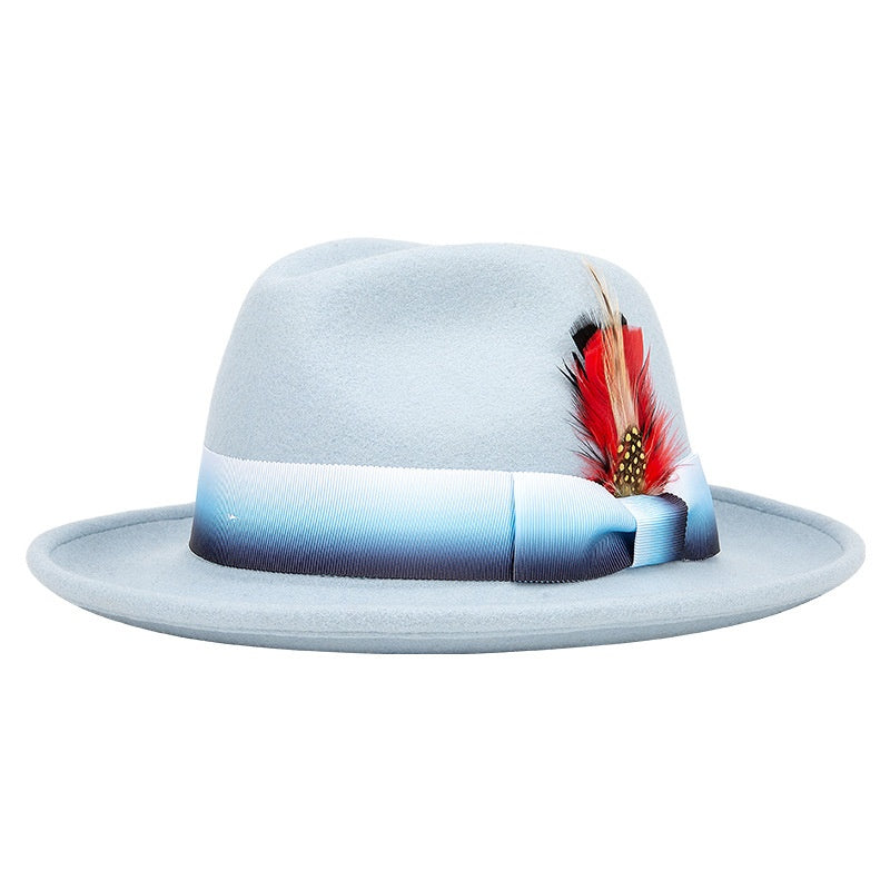 Rolled Edge Felt Top Hat with Feathers and Bow Webbing