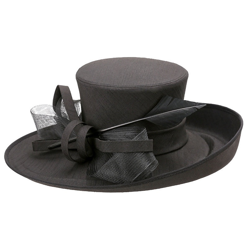 Top Hat Straw Hat with Feathers and Bows