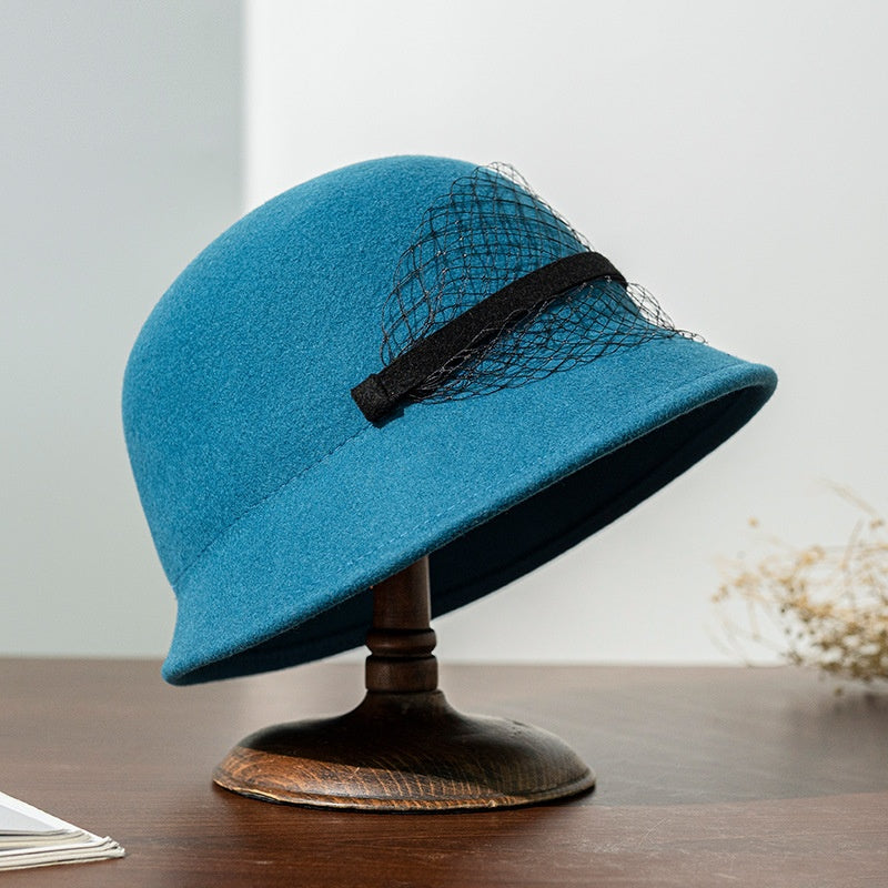 Felt Dome Top Hat with Felt Slat Net Gauze Decoration