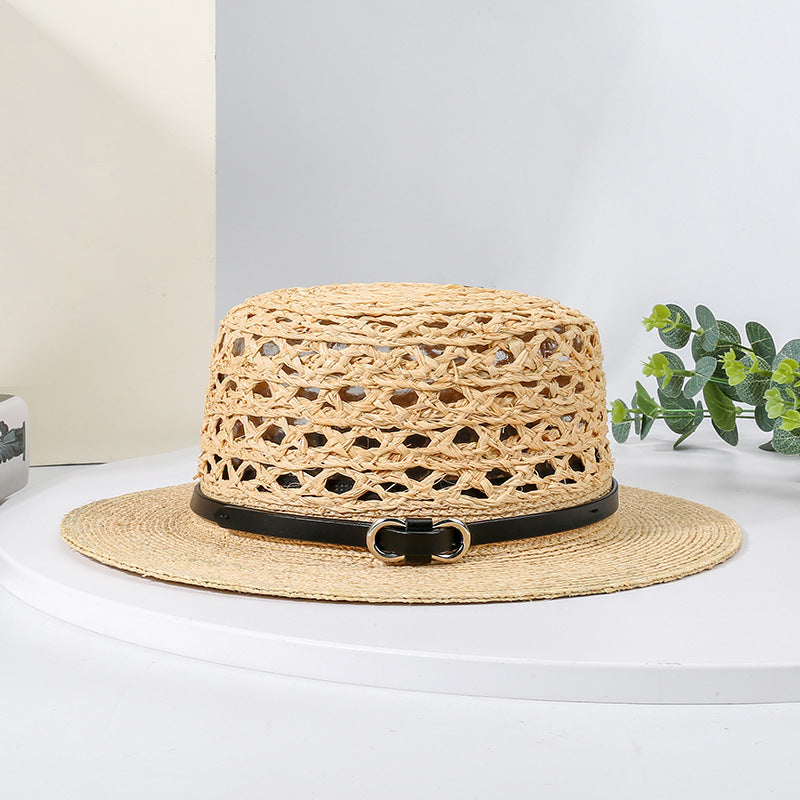 Bowler Hat Straw Hat with Black Leather Band