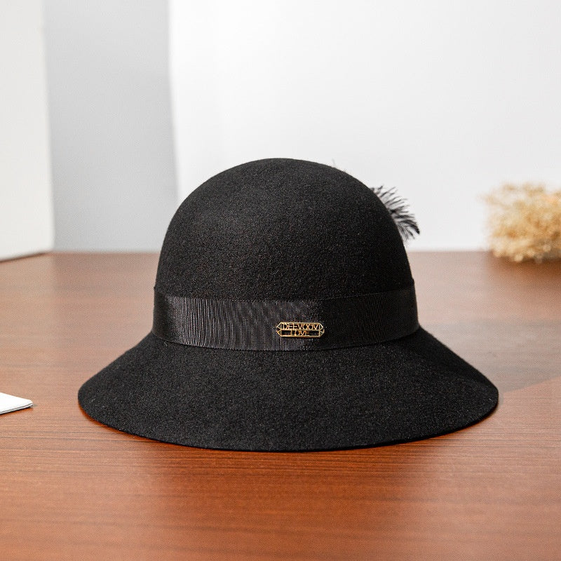 Felt Top Hat with Black Feather
