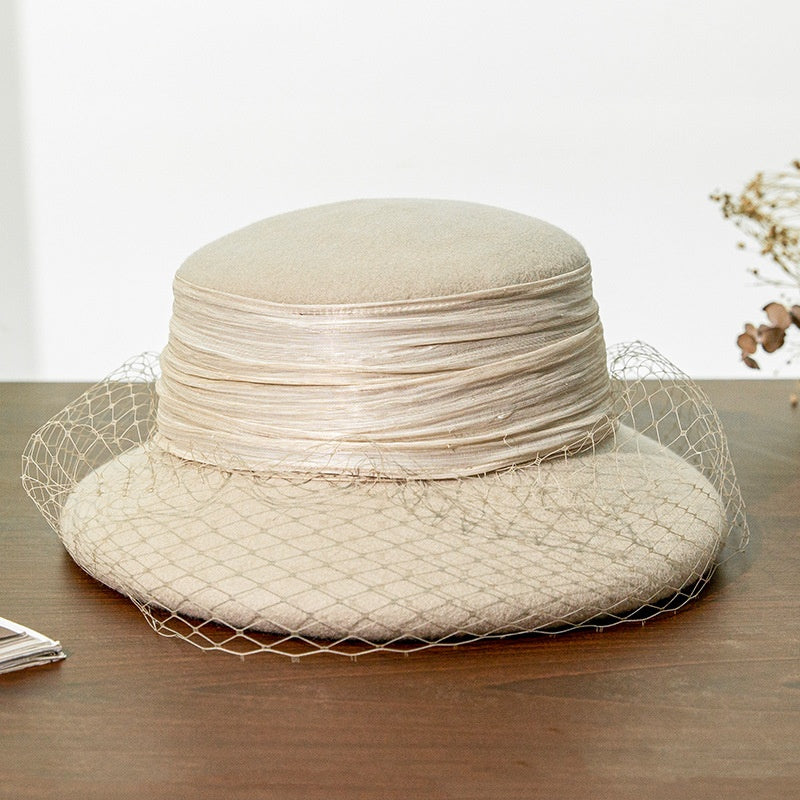 Felt Top Hat with Linen Yarn Webbing and Veil
