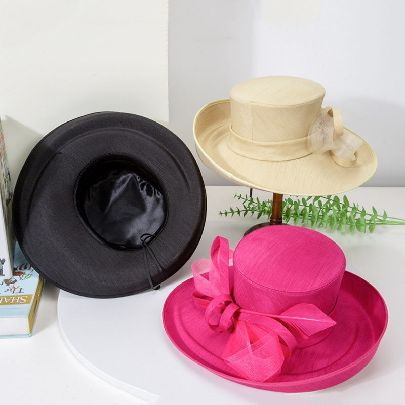 Top Hat Straw Hat with Feathers and Bows