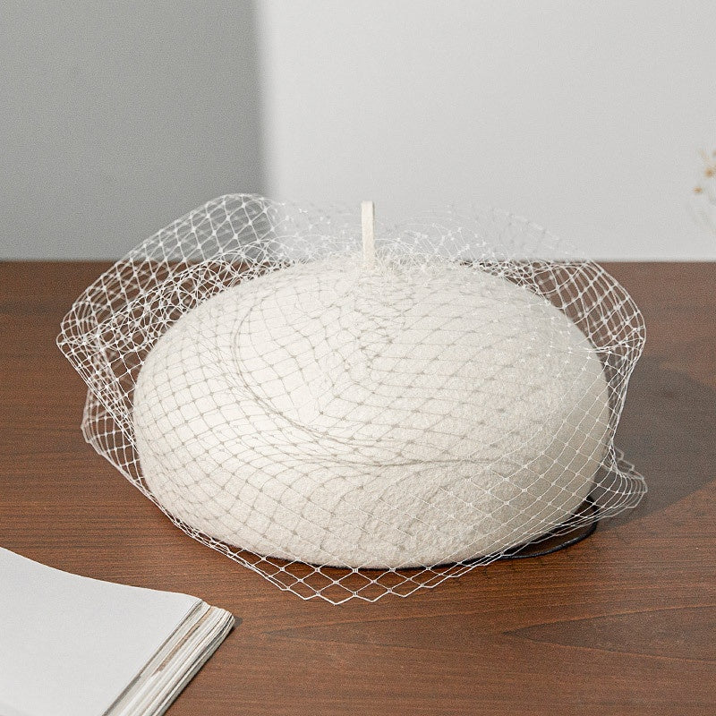 Felt Beret with Grid Veil