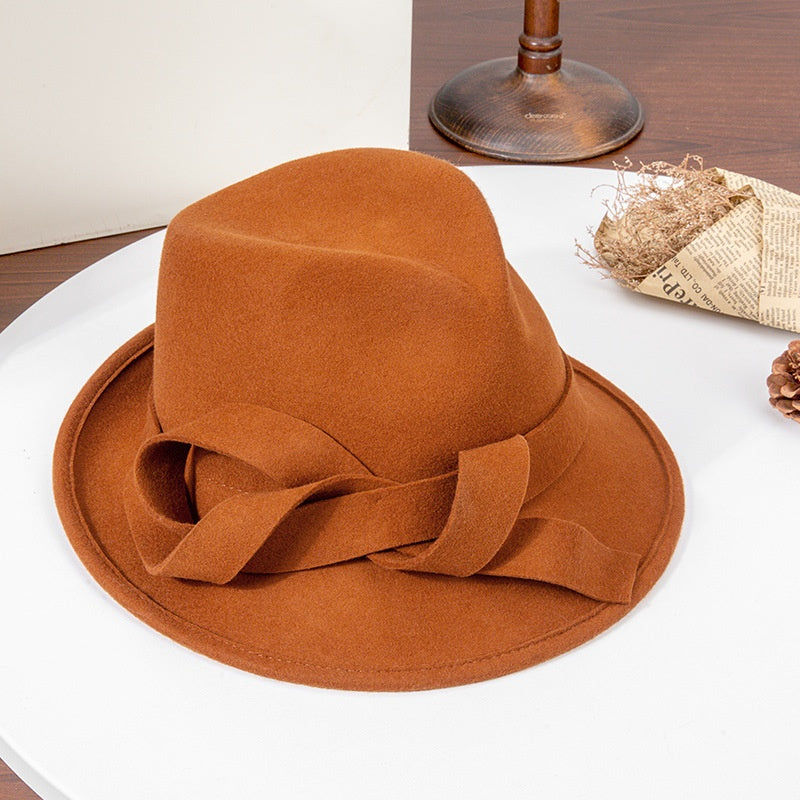 Felt Rolled Edge Top Hat with Felt Bow