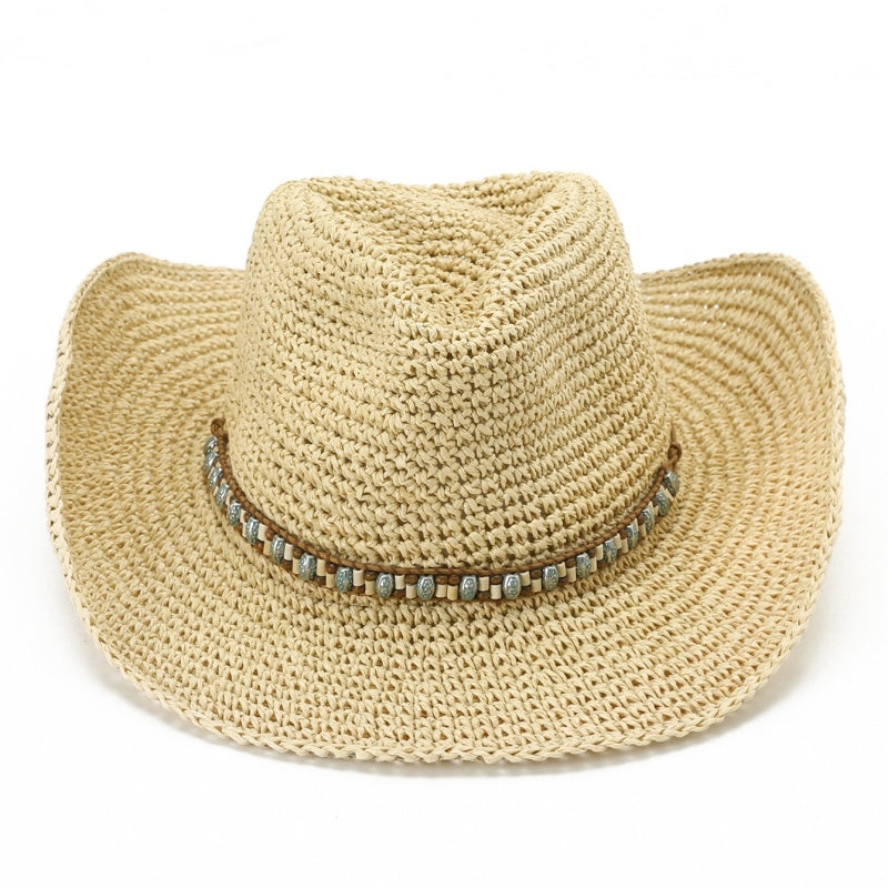 Straw Cowboy Hat with Beaded Decoration