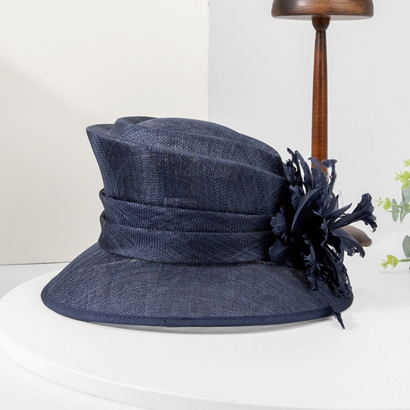 Linen Yarn Top Hat with Floral Decoration