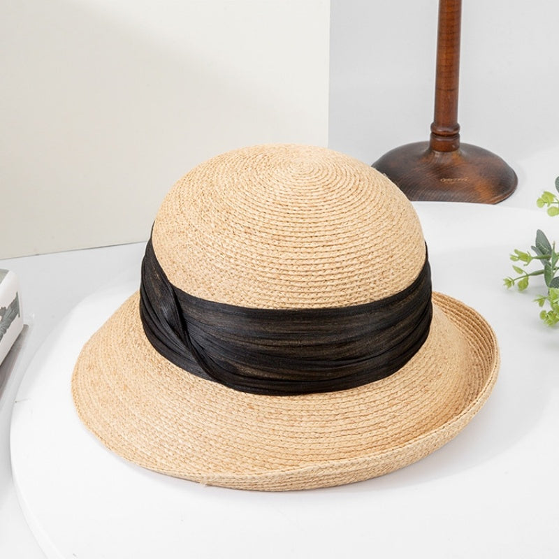 Straw Hat Sun Hat with Linen Webbing