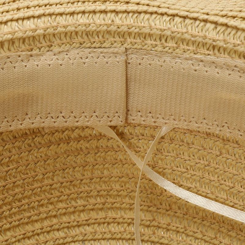 Foldable Straw Hat with Wide Wrinkled Brim