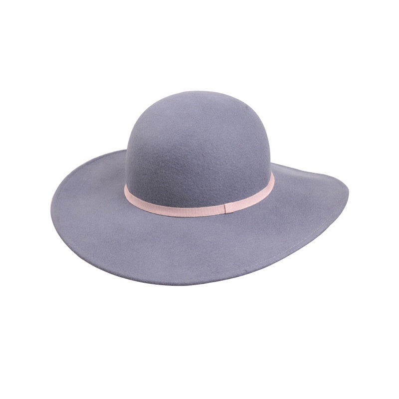 Light Grey Felt Wide Brim Top Hat with Webbing