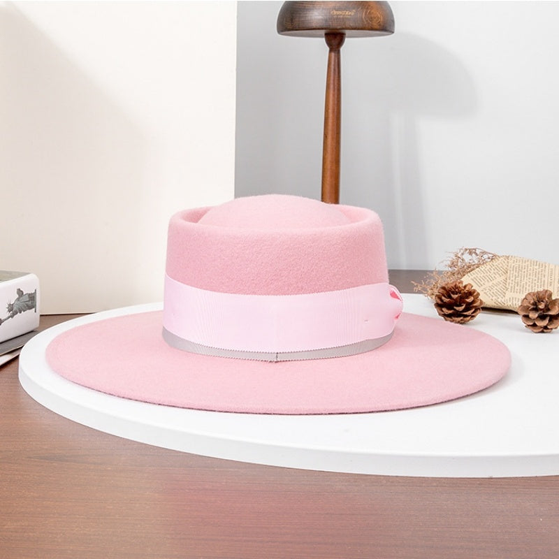 Felt Wide Brim Top Hats with Bow Webbing