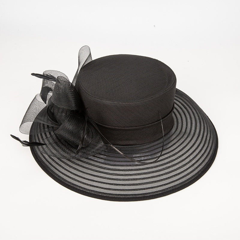 Sun Top Hat Straw Hat with Mesh Yarn Decoration