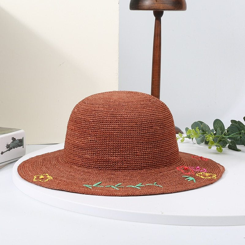 Sun Straw Hat with Colorful Embroidery