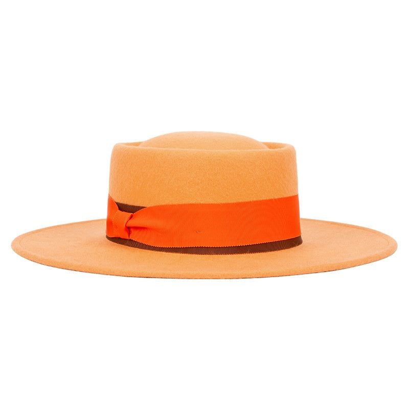 Felt Wide Brim Top Hats with Bow Webbing