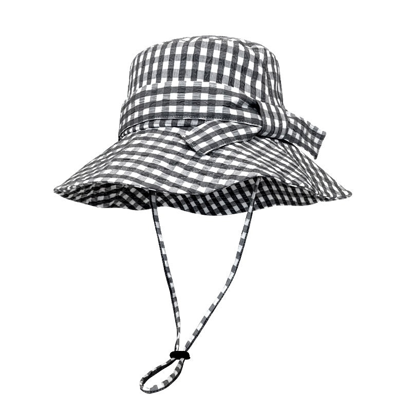 Check Pattern Sun Hat with Bow