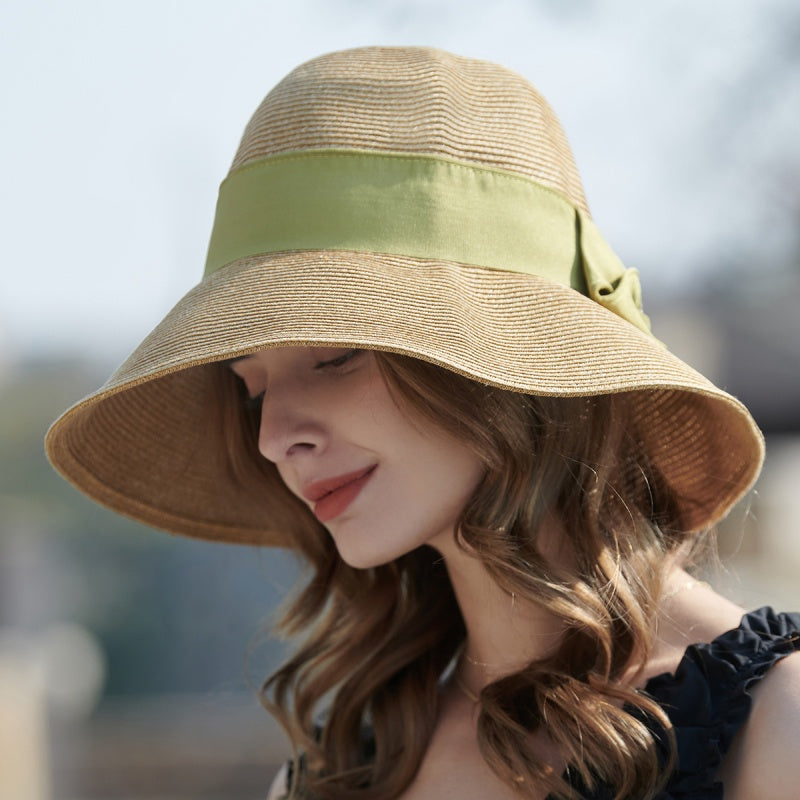 Straw Hat with Bow Decorative Band