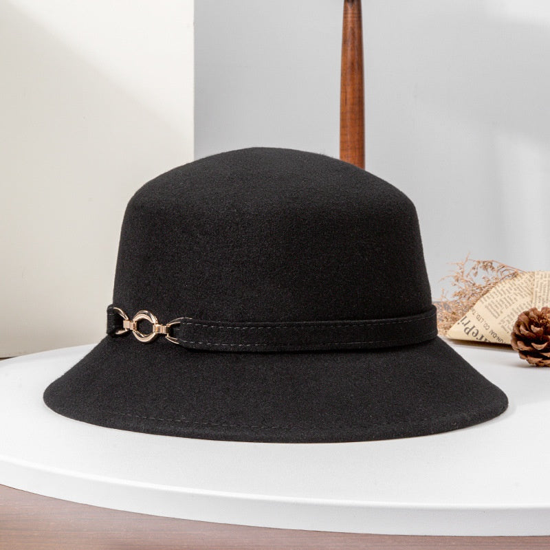 Felt Top Hat with Metal Buckle Decoration