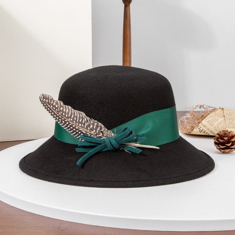 Felt Top Hat with Bow Webbing and Feather