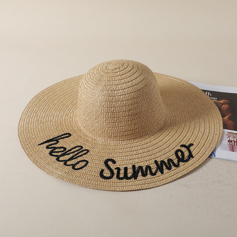 Straw Hat with Letter Embroidery