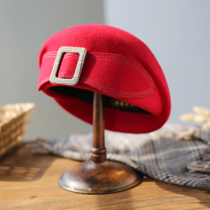 Stewardess Beret with Bow Checkered Mouth