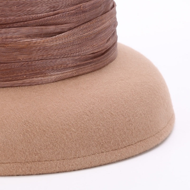 Felt Top Hat Rolled Edge with Flax Ribbon Decoration