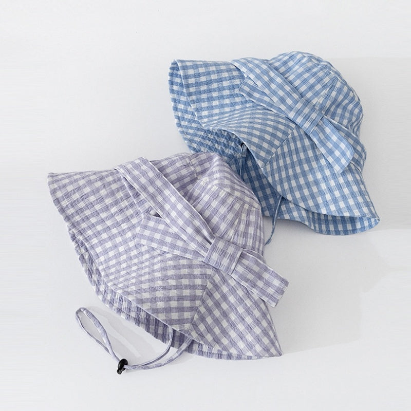 Check Pattern Sun Hat with Bow