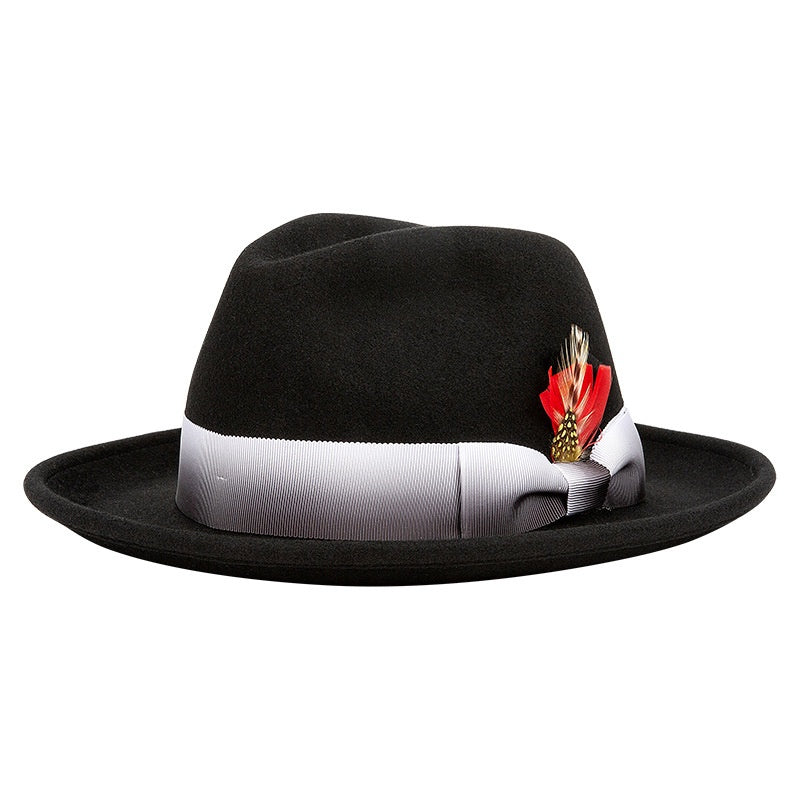Rolled Edge Felt Top Hat with Feathers and Bow Webbing
