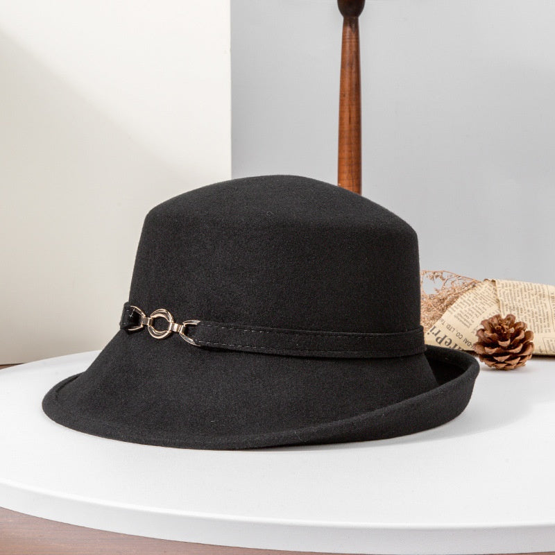 Felt Top Hat Rolled Edge with Metal Buckle Decoration