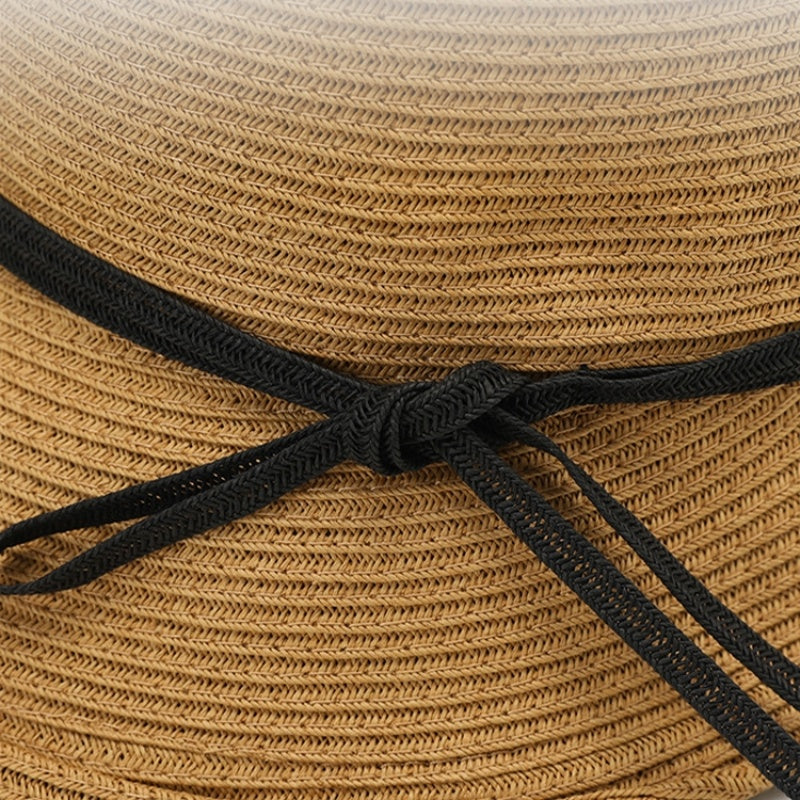 Rolled-up Straw Hat with Bow Decoration